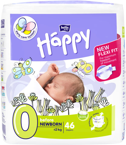 Happy Before Newborn (&lt;2kg) 46 pcs diapers, 0 size