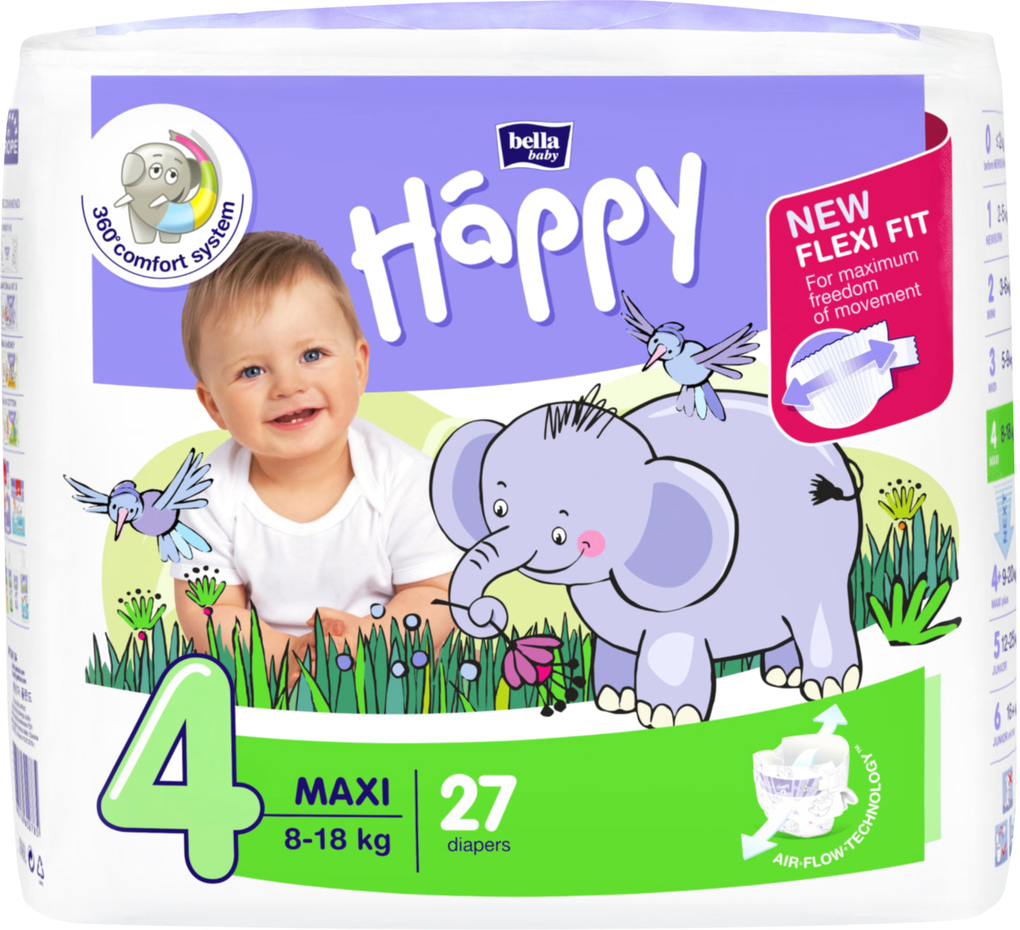 Happy Maxi (8-18kg) 27gb autiņb., 4izm.