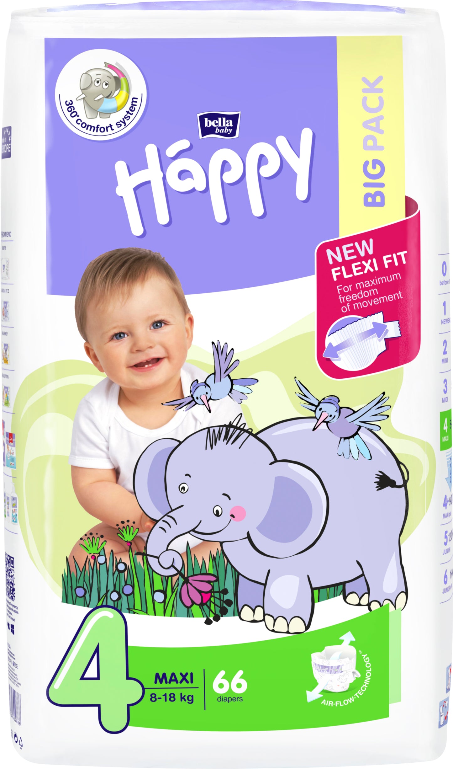 Happy Maxi (8-18kg) 66gb autiņb., 4izm.